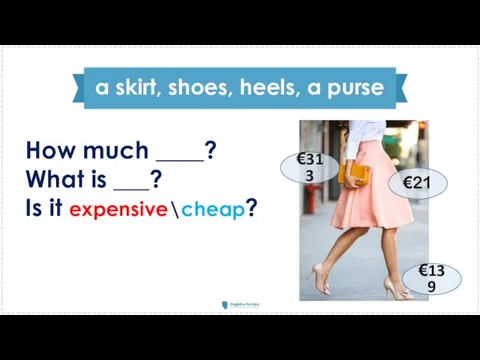 a skirt, shoes, heels, a purse How much ____? What is ___? Is