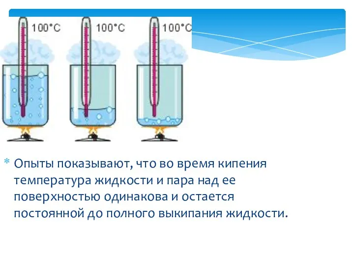 Опыты показывают, что во время кипения температура жидкости и пара