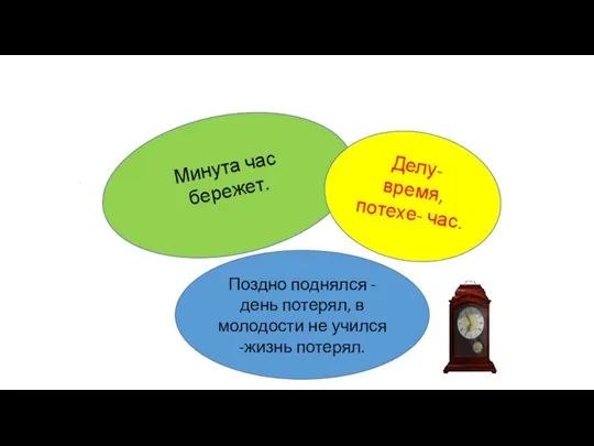 . Минута час бережет. Делу- время, потехе- час. Поздно поднялся