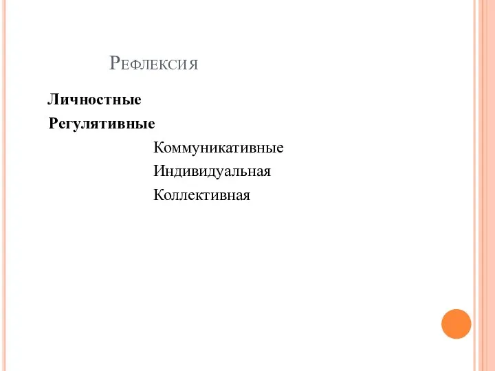 Рефлексия Личностные Регулятивные Коммуникативные Индивидуальная Коллективная