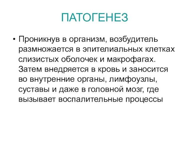 ПАТОГЕНЕЗ Проникнув в организм, возбудитель размножа­ется в эпителиальных клетках слизистых