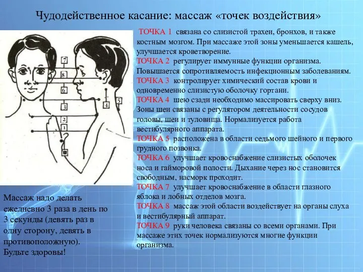 Чудодейственное касание: массаж «точек воздействия» ТОЧКА 1 связана со слизистой трахеи, бронхов, и