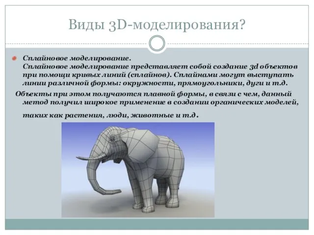 Виды 3D-моделирования? Сплайновое моделирование. Сплайновое моделирование представляет собой создание 3d