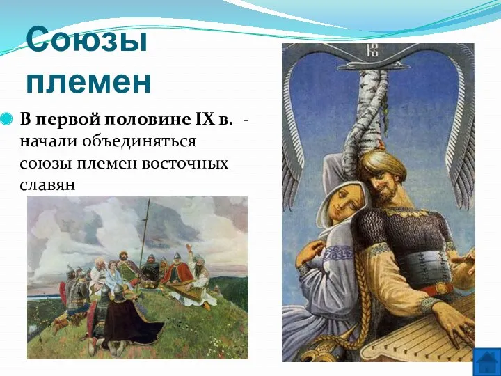 Союзы племен В первой половине IX в. - начали объединяться союзы племен восточных славян