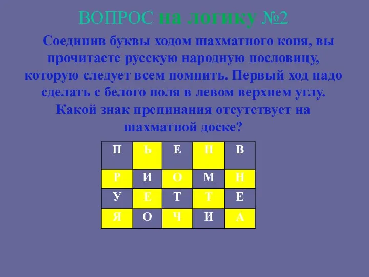 ВОПРОС на логику №2 Соединив буквы ходом шахматного коня, вы