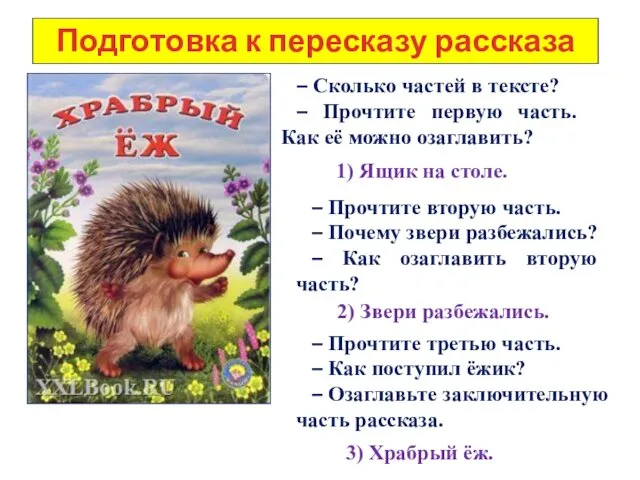 Подготовка к пересказу рассказа – Сколько частей в тексте? –