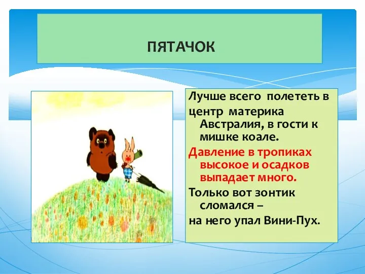 ПЯТАЧОК Лучше всего полететь в центр материка Австралия, в гости к мишке коале.