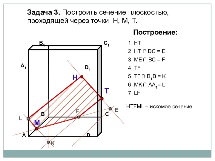 Задача 3. Построить сечение плоскостью, проходящей через точки Н, М,