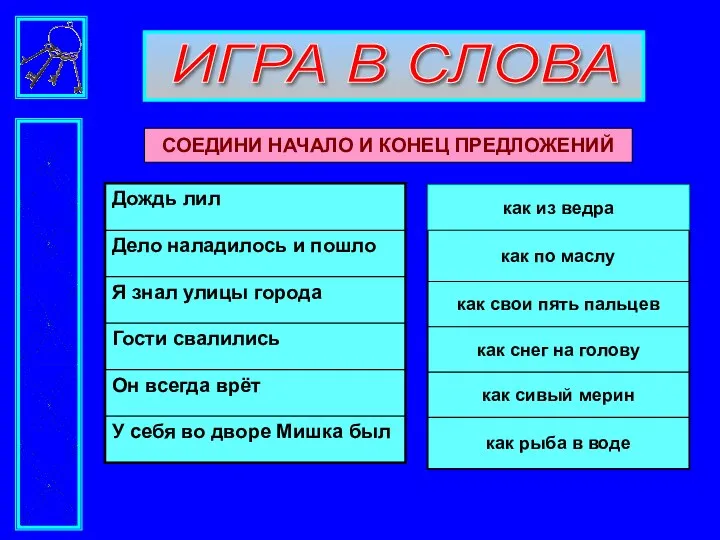 ИГРА В СЛОВА СОЕДИНИ НАЧАЛО И КОНЕЦ ПРЕДЛОЖЕНИЙ как из