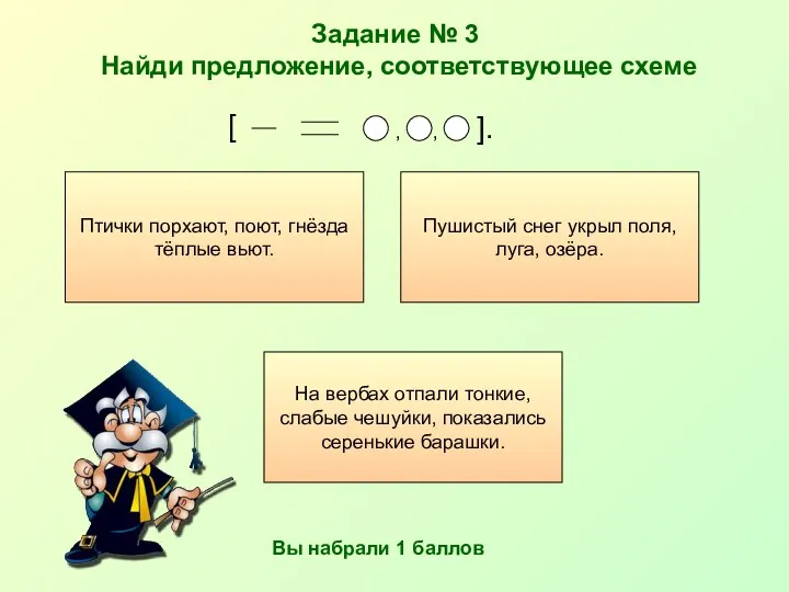 Задание № 3 Найди предложение, соответствующее схеме Пушистый снег укрыл