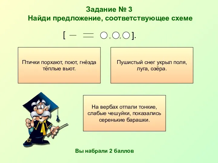 Задание № 3 Найди предложение, соответствующее схеме Пушистый снег укрыл