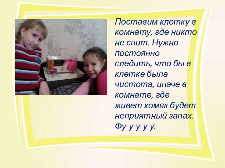 Поставим клетку в комнату, где никто не спит. Нужно постоянно