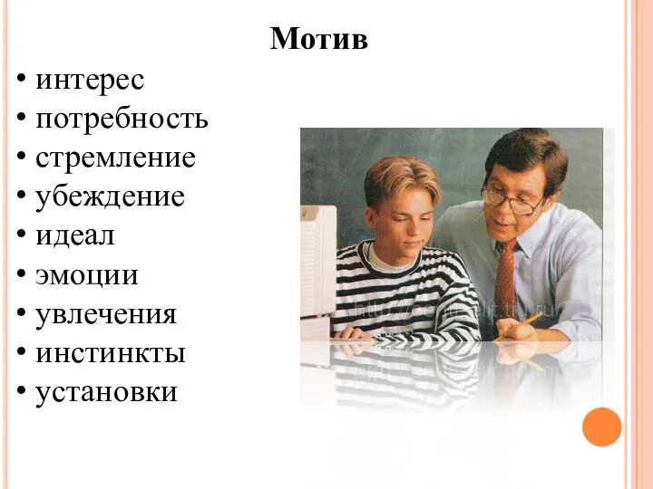 Мотив интерес потребность стремление убеждение идеал эмоции увлечения инстинкты установки