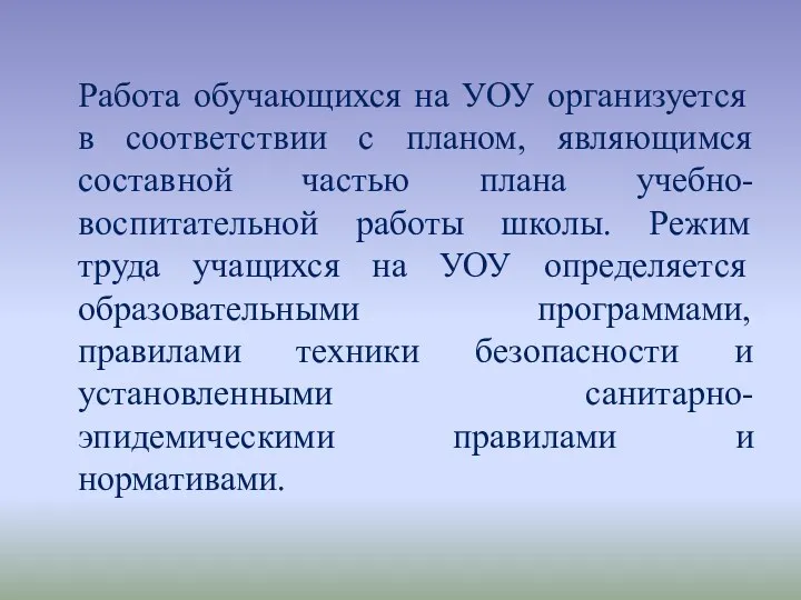 Работа обучающихся на УОУ организуется в соответствии с планом, являющимся