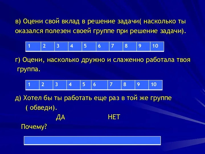 в) Оцени свой вклад в решение задачи( насколько ты оказался