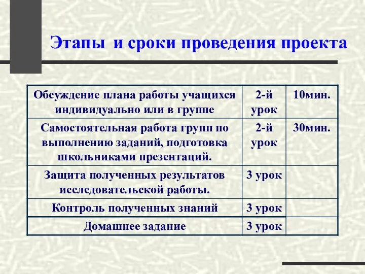 Этапы и сроки проведения проекта