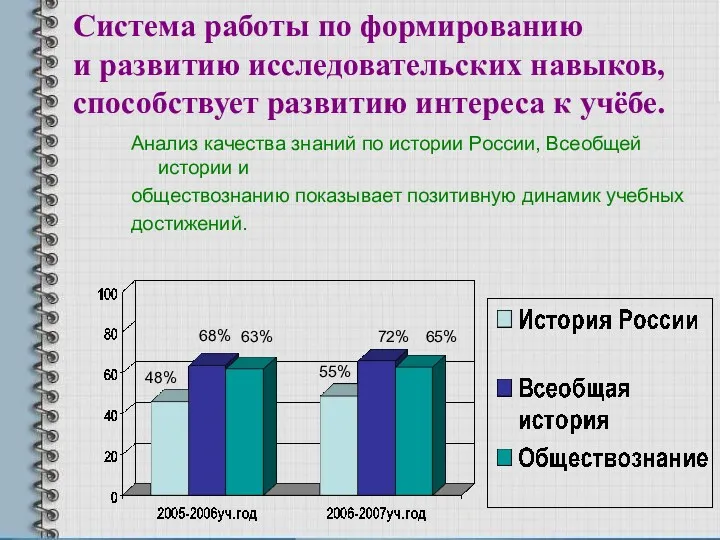 Система работы по формированию и развитию исследовательских навыков, способствует развитию