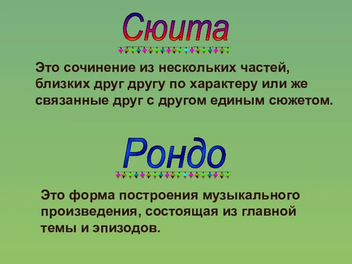 Сюита Рондо Это форма построения музыкального произведения, состоящая из главной