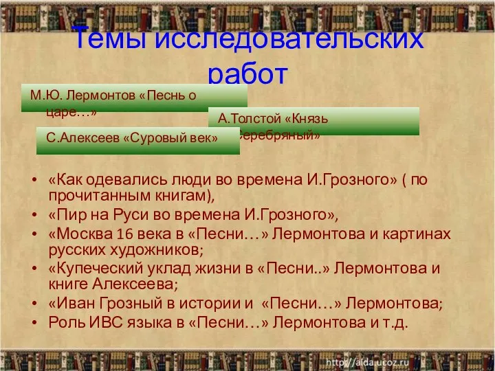Темы исследовательских работ «Как одевались люди во времена И.Грозного» (
