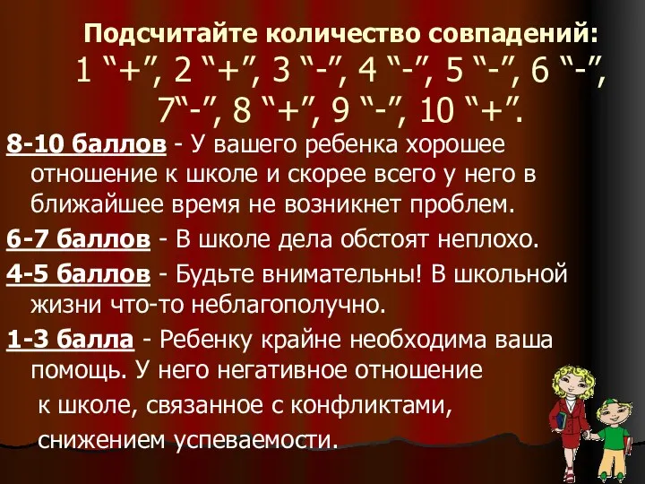 Подсчитайте количество совпадений: 1 “+”, 2 “+”, 3 “-”, 4