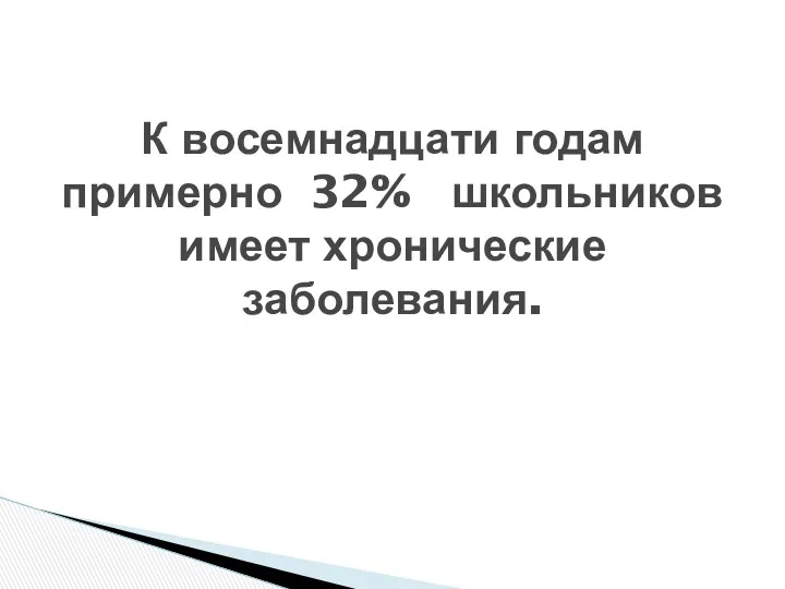 К восемнадцати годам примерно 32% школьников имеет хронические заболевания.