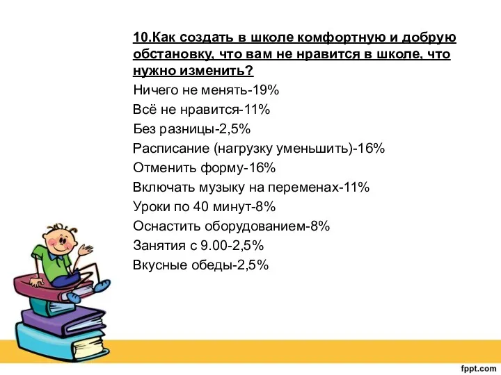 10.Как создать в школе комфортную и добрую обстановку, что вам