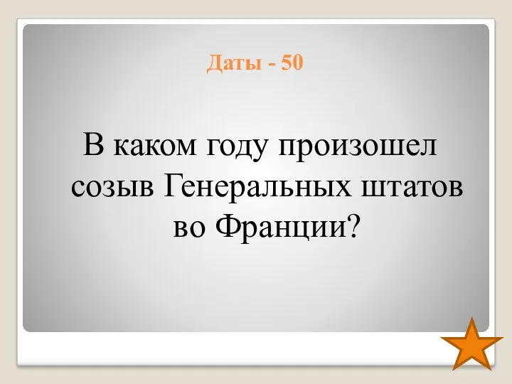 Даты - 50 В каком году произошел созыв Генеральных штатов во Франции?