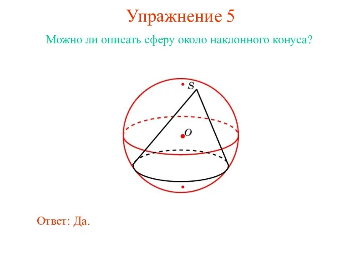 Упражнение 5 Можно ли описать сферу около наклонного конуса?
