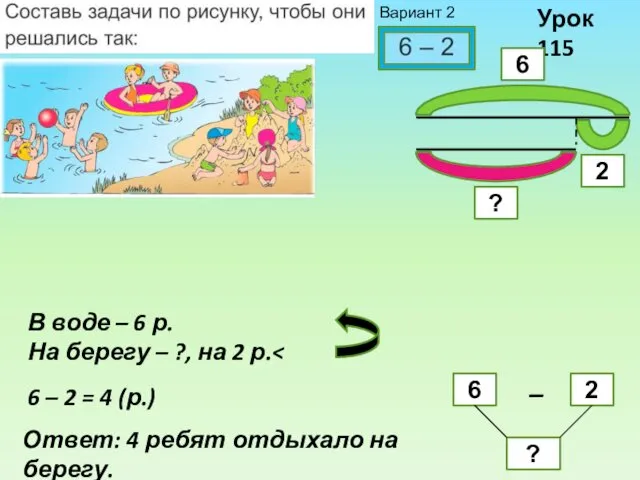 Урок 115 В воде – 6 р. На берегу –