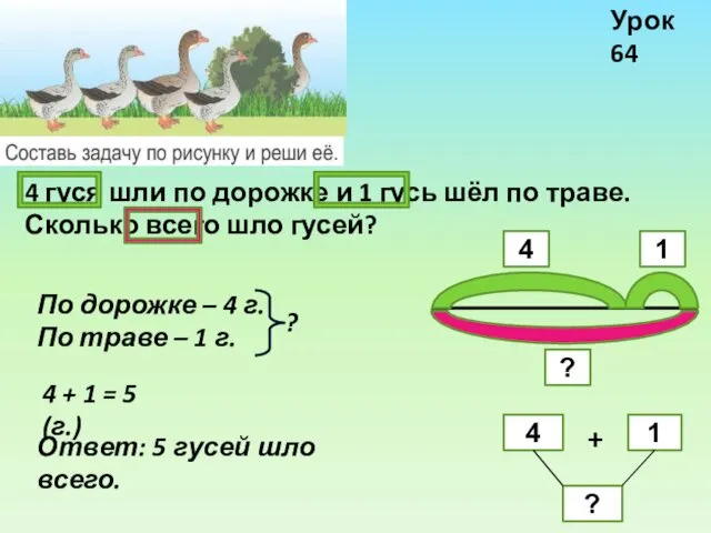 Урок 64 4 гуся шли по дорожке и 1 гусь