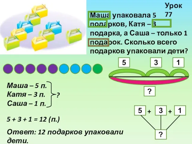 Маша – 5 п. Катя – 3 п. Саша –