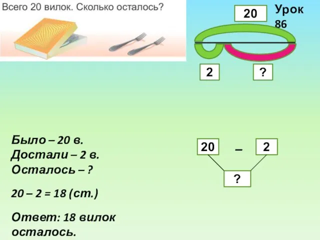 Урок 86 Было – 20 в. Достали – 2 в.