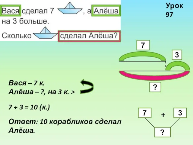 Урок 97 Вася – 7 к. Алёша – ?, на