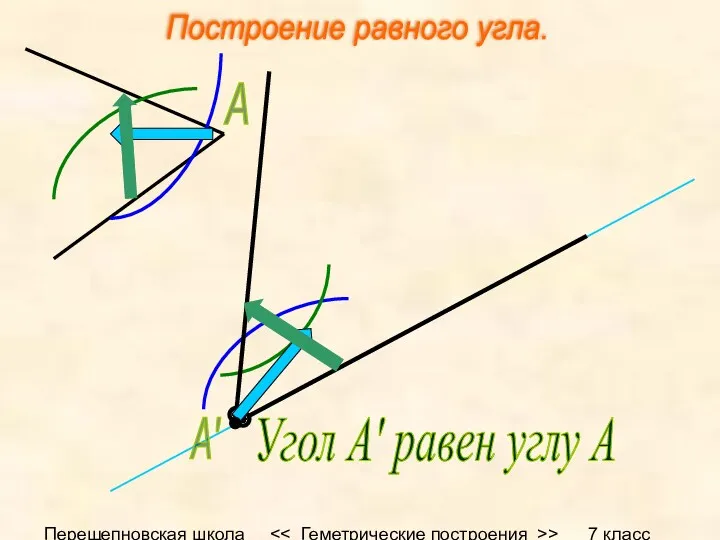 Перещепновская школа > 7 класс А А' Угол А' равен углу А Построение равного угла.