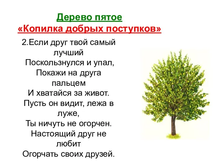 Дерево пятое «Копилка добрых поступков» 2.Если друг твой самый лучший