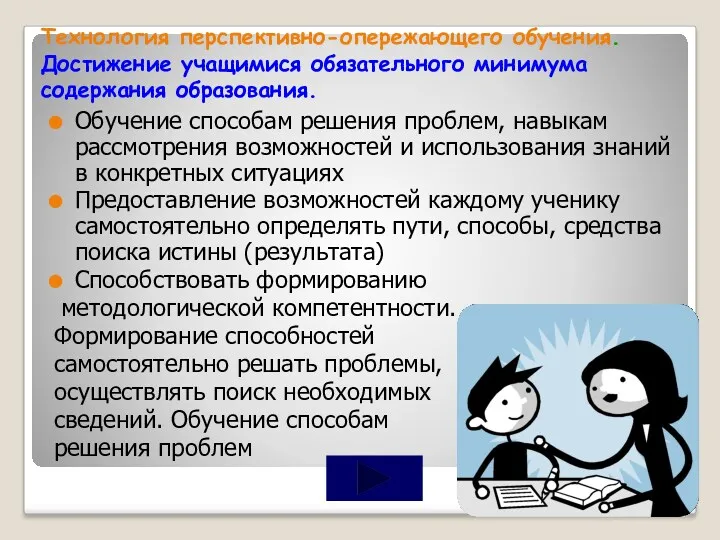 Технология перспективно-опережающего обучения. Достижение учащимися обязательного минимума содержания образования. Обучение