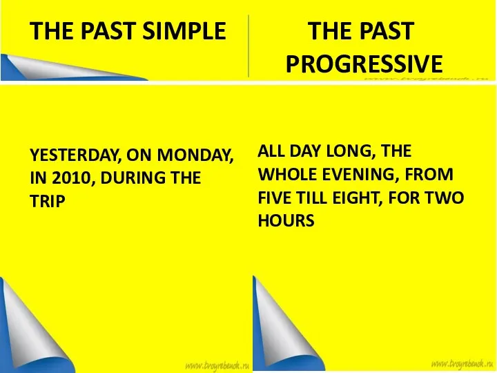 THE PAST SIMPLE THE PAST PROGRESSIVE YESTERDAY, ON MONDAY, IN