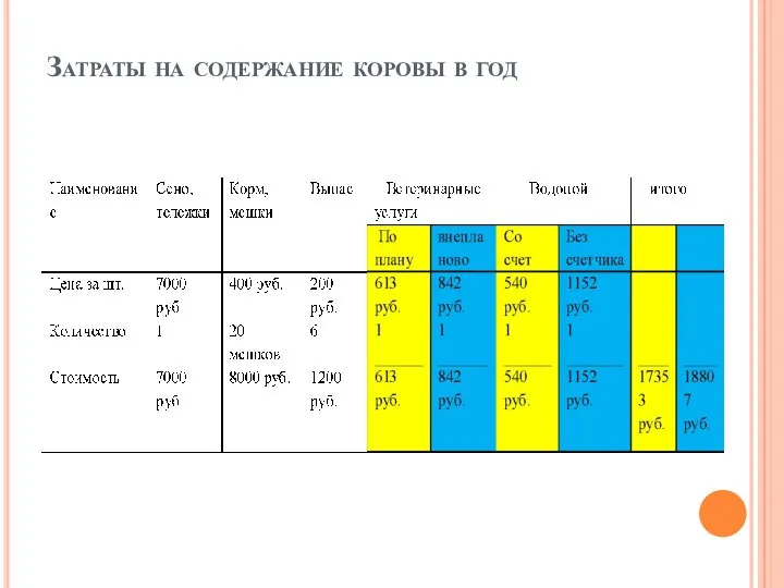 Затраты на содержание коровы в год