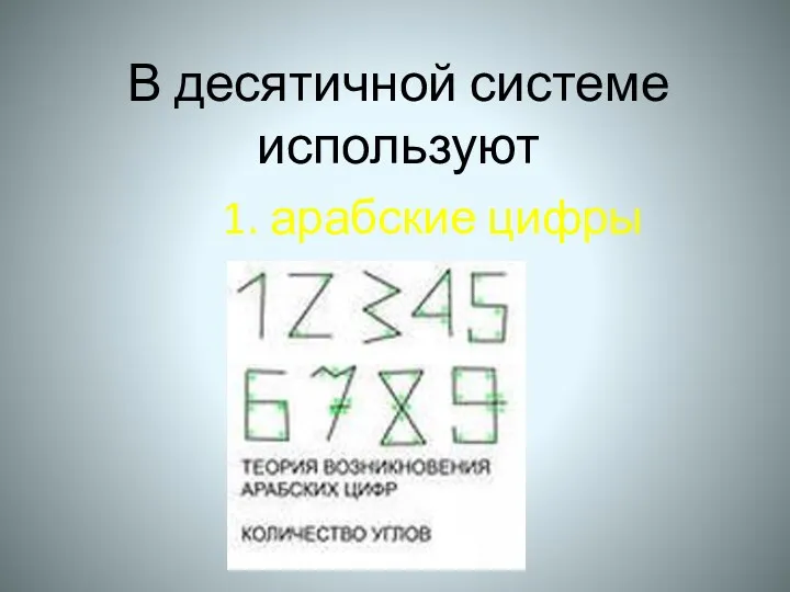 В десятичной системе используют 1. арабские цифры