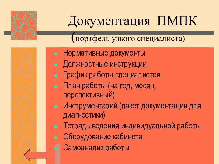 Документация ПМПК (портфель узкого специалиста) Нормативные документы Должностные инструкции График