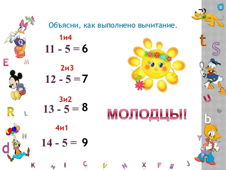 Объясни, как выполнено вычитание. 11 - 5 = 12 -