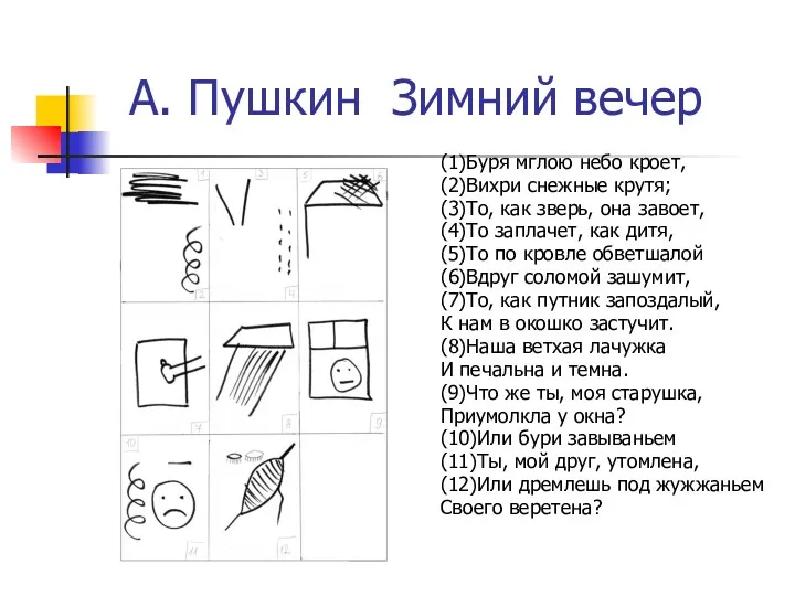 А. Пушкин Зимний вечер (1)Буря мглою небо кроет, (2)Вихри снежные