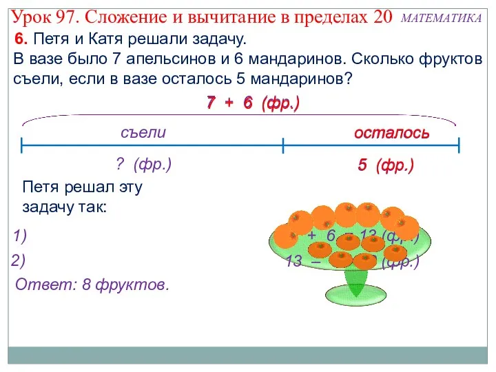 6. Петя и Катя решали задачу. В вазе было 7