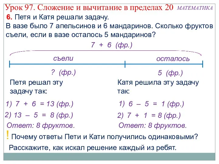 6. Петя и Катя решали задачу. В вазе было 7