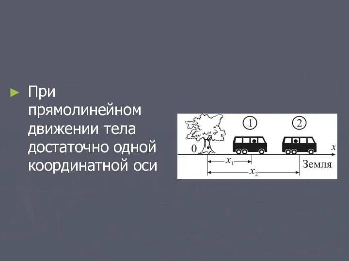 При прямолинейном движении тела достаточно одной координатной оси