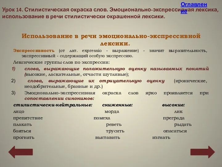 Использование в речи эмоционально-экспрессивной лексики. Экспрессивность (от лат. еxpressio -