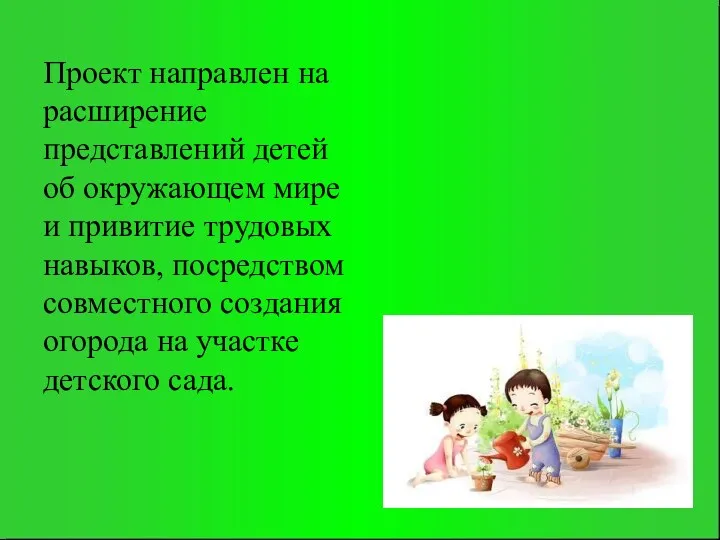 Проект направлен на расширение представлений детей об окружающем мире и