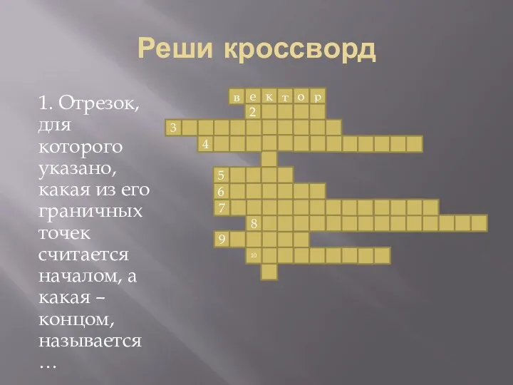 Реши кроссворд 1. Отрезок, для которого указано, какая из его граничных точек считается