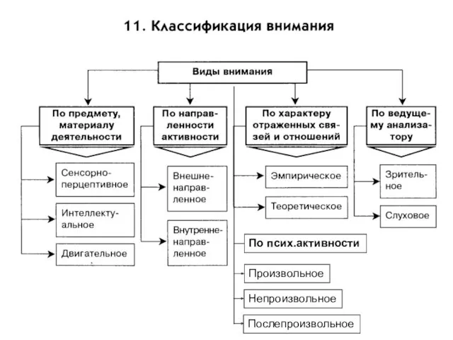 Виды внимания По псих.активности Произвольное Непроизвольное Послепроизвольное