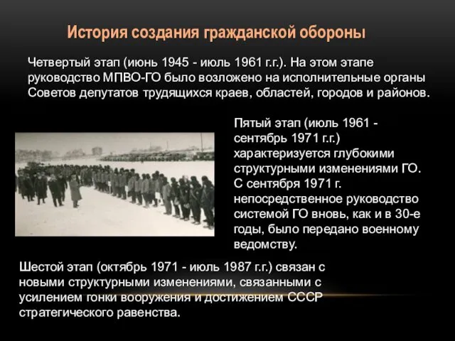 История создания гражданской обороны Четвертый этап (июнь 1945 - июль 1961 г.г.). На